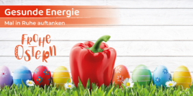 Osterkarte für Kunden_Paprika zwischen bunten Ostereiern