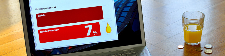 Laptopscreen der das Energieeinsparpotenzial von 7% von Heizöl Premium zeigt
